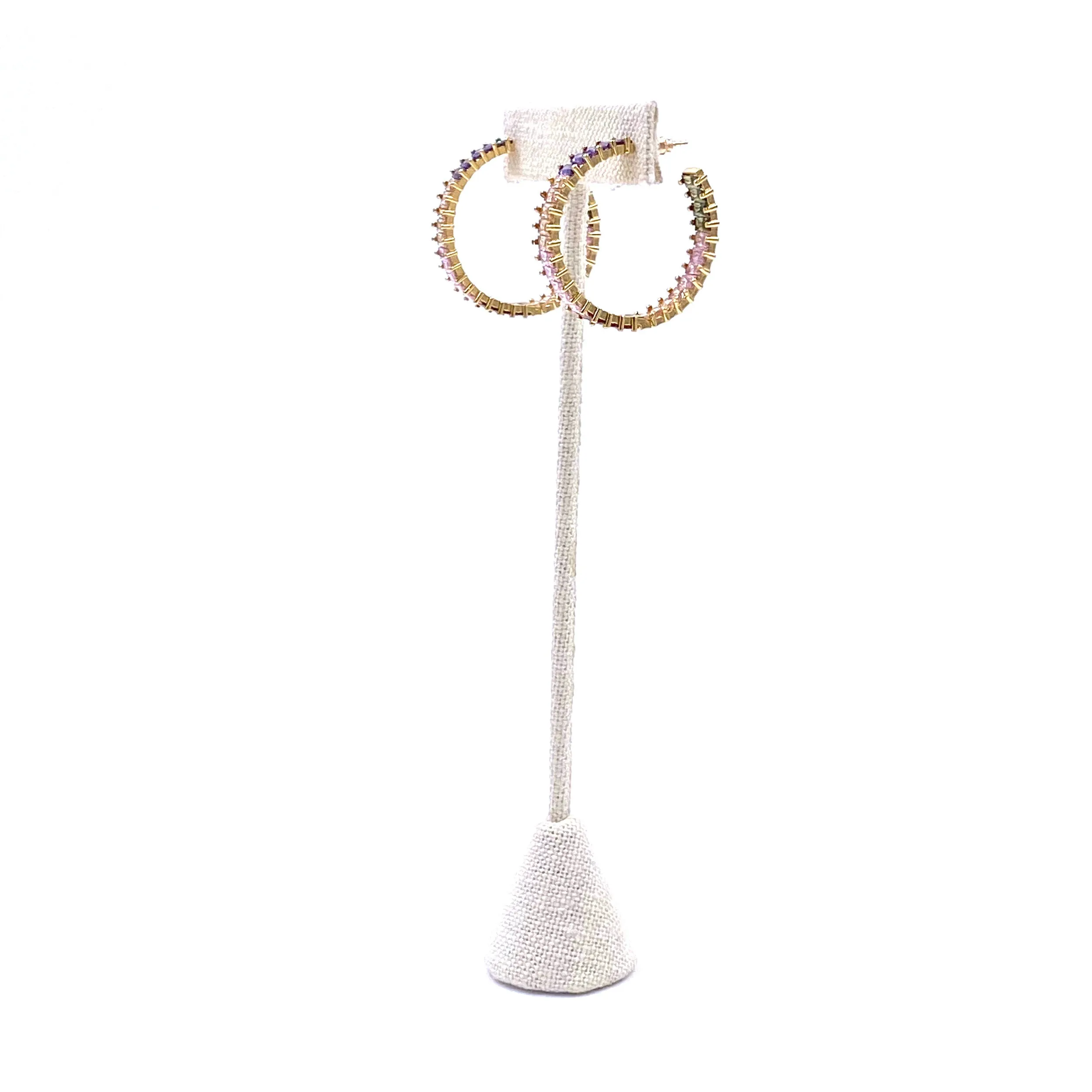 Ashley Gold Stainless Steel Gold Plated Colored CZ Hoop Earrings