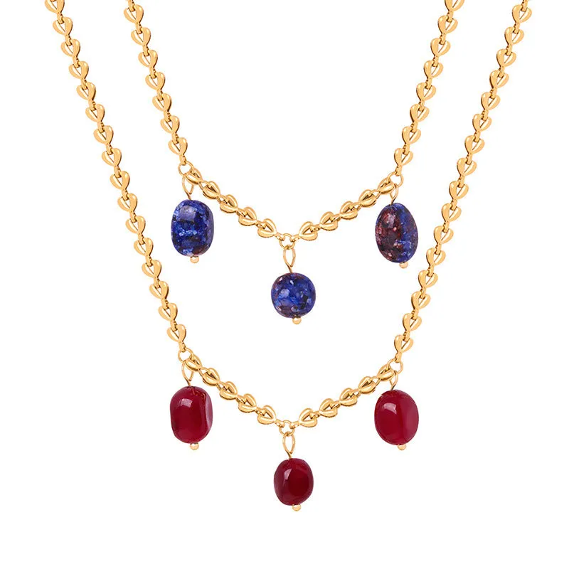 Elegant Gold-Plated Lapis Lazuli Agate Pendant Necklace for Women