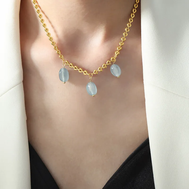 Elegant Gold-Plated Lapis Lazuli Agate Pendant Necklace for Women