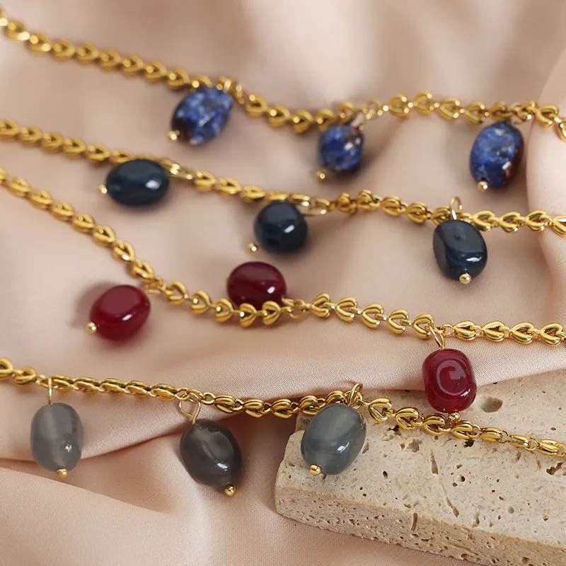 Elegant Gold-Plated Lapis Lazuli Agate Pendant Necklace for Women