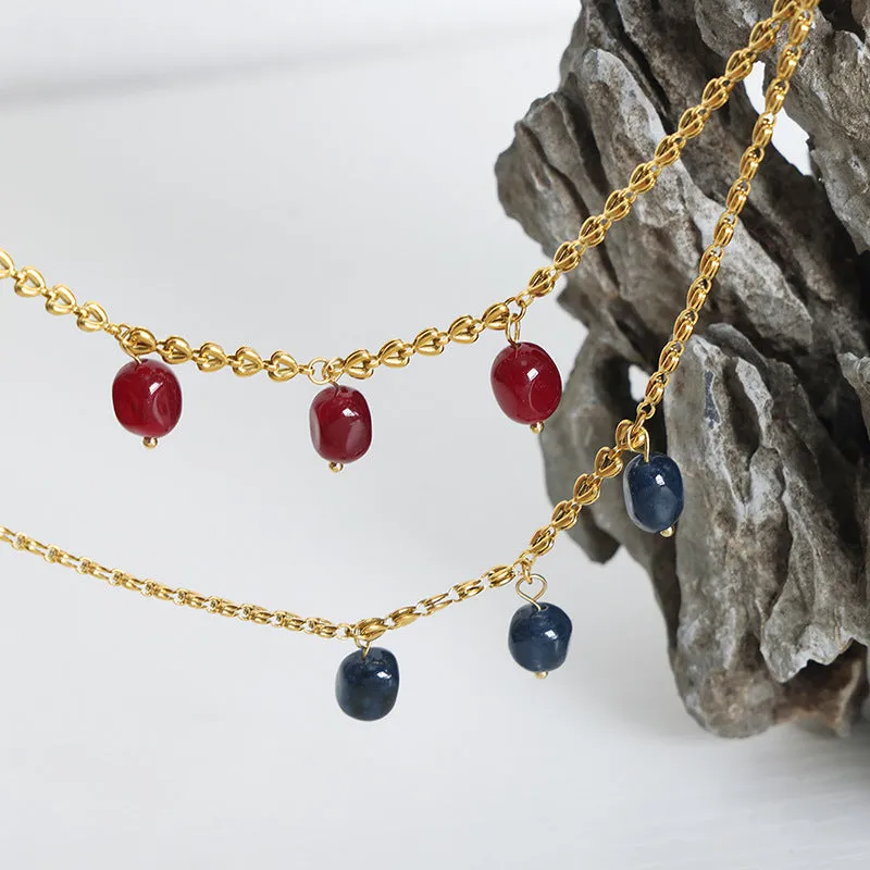 Elegant Gold-Plated Lapis Lazuli Agate Pendant Necklace for Women