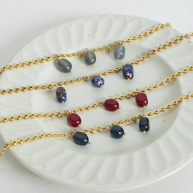 Elegant Gold-Plated Lapis Lazuli Agate Pendant Necklace for Women