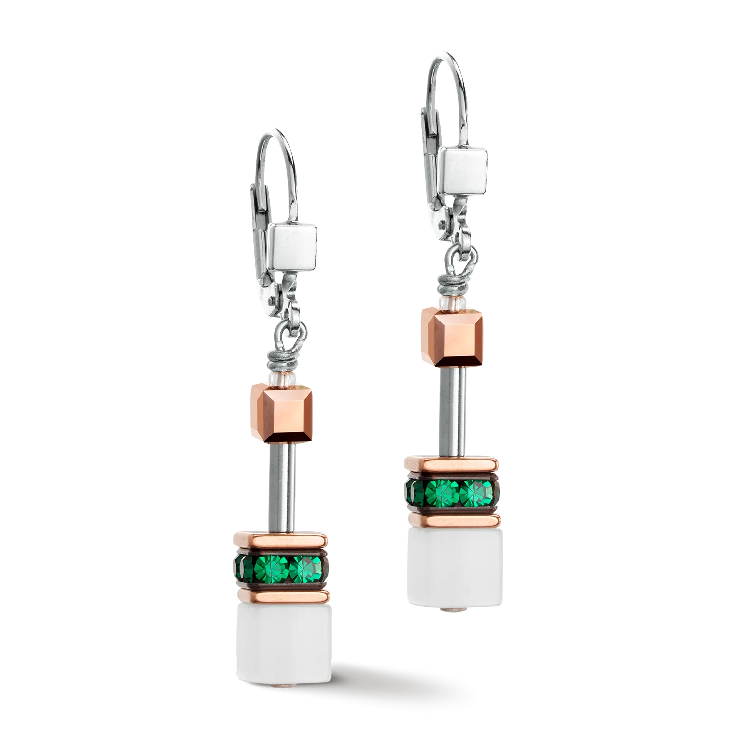 GeoCUBE® Iconic earrings rose gold white & dark green