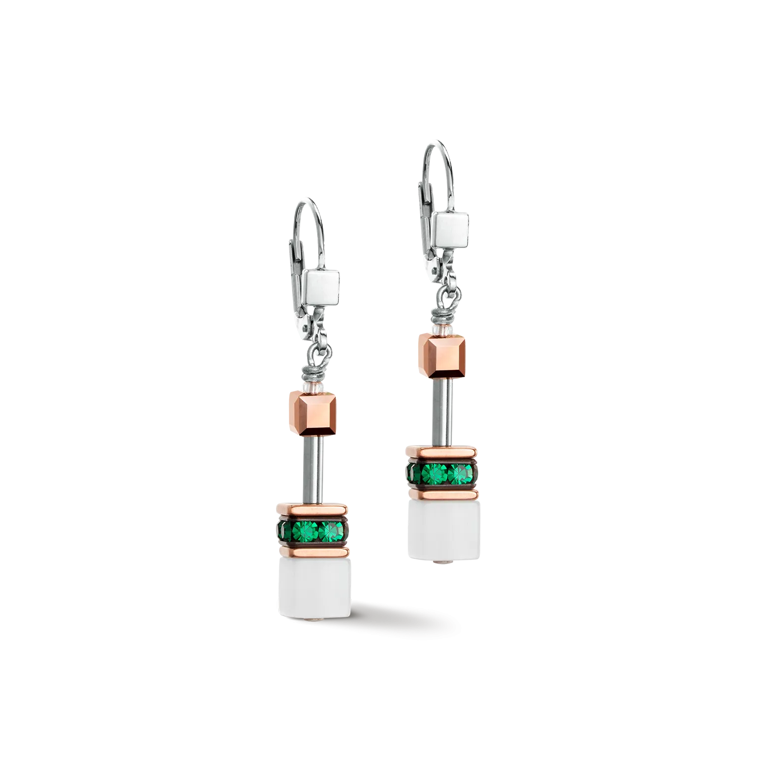 GeoCUBE® Iconic earrings rose gold white & dark green