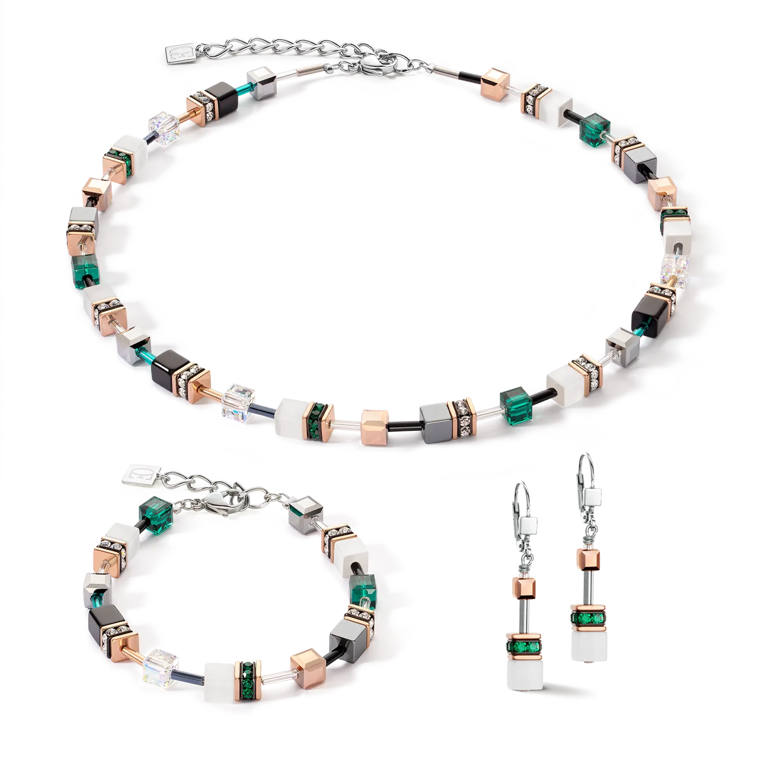 GeoCUBE® Iconic earrings rose gold white & dark green