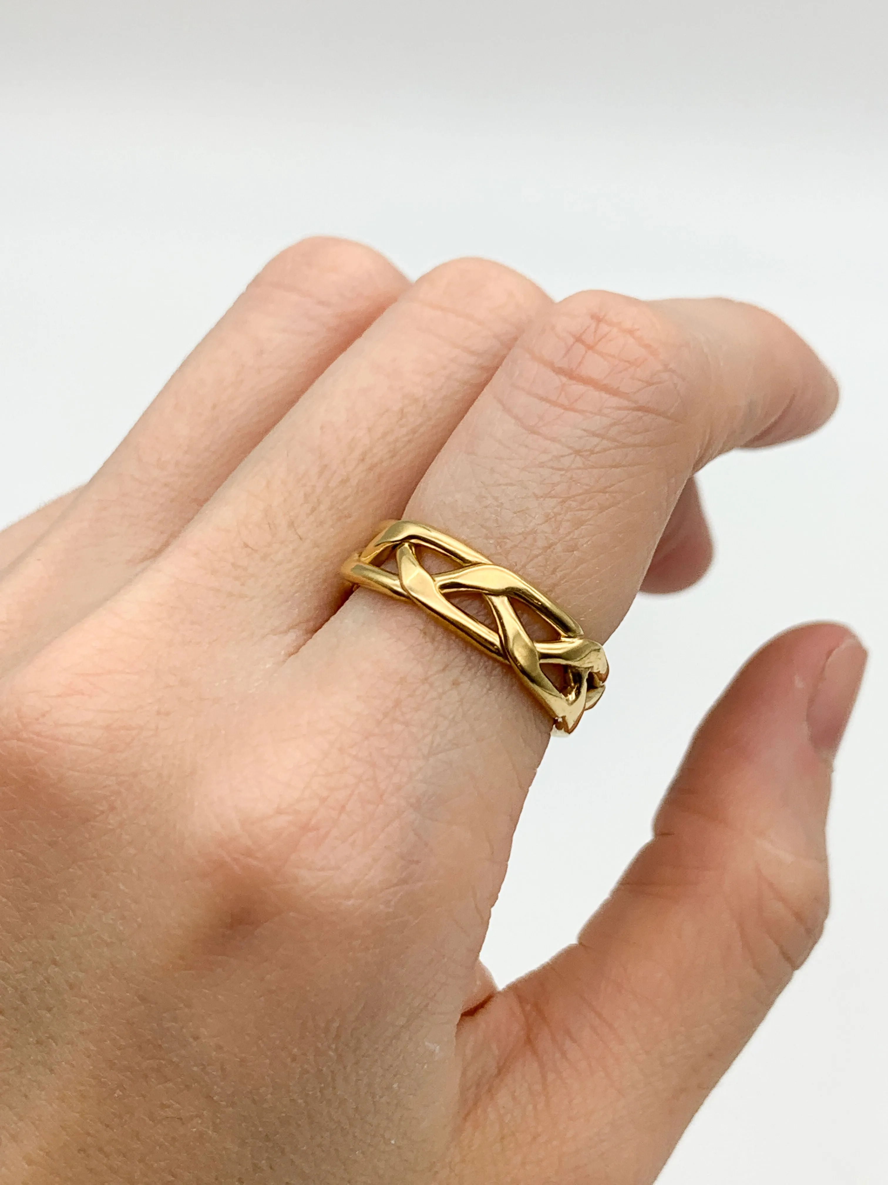 Gold Chain Ring - Gold Braided Ring, Chain Link Ring