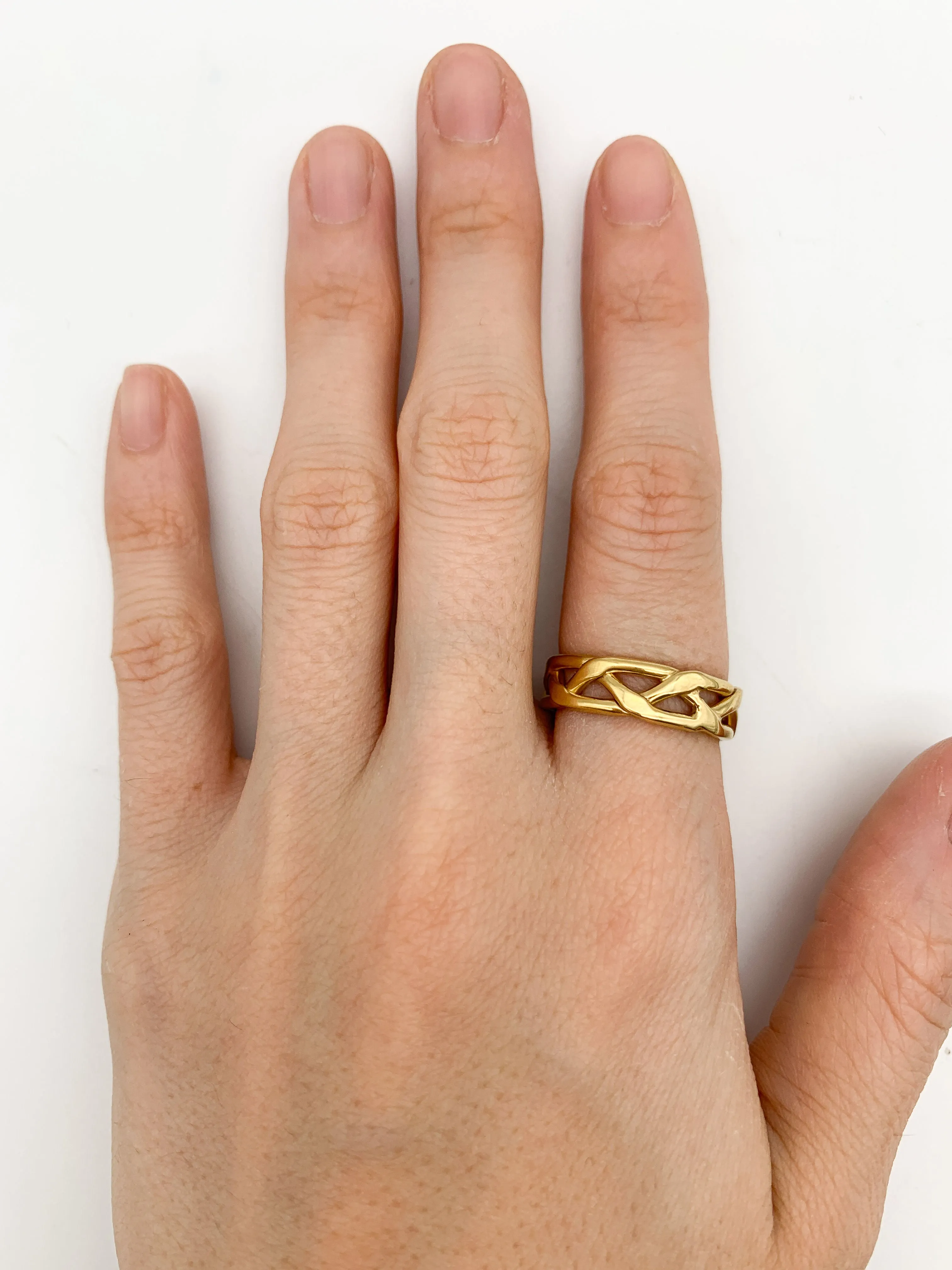 Gold Chain Ring - Gold Braided Ring, Chain Link Ring