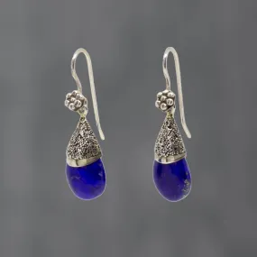 Lapis Lazuli and Silver Granulation Drop Earrings