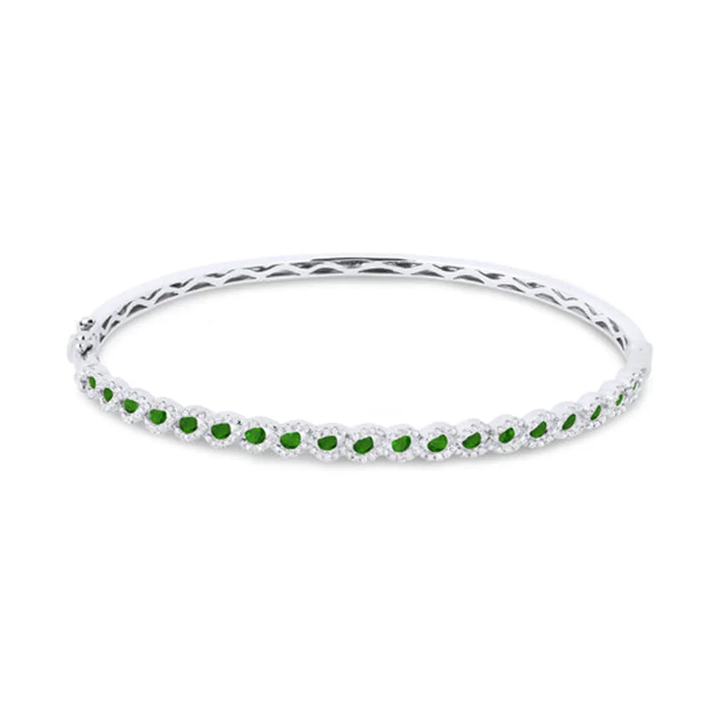 LaViano Fashion 14K White Gold Emerald and Diamond Bracelet