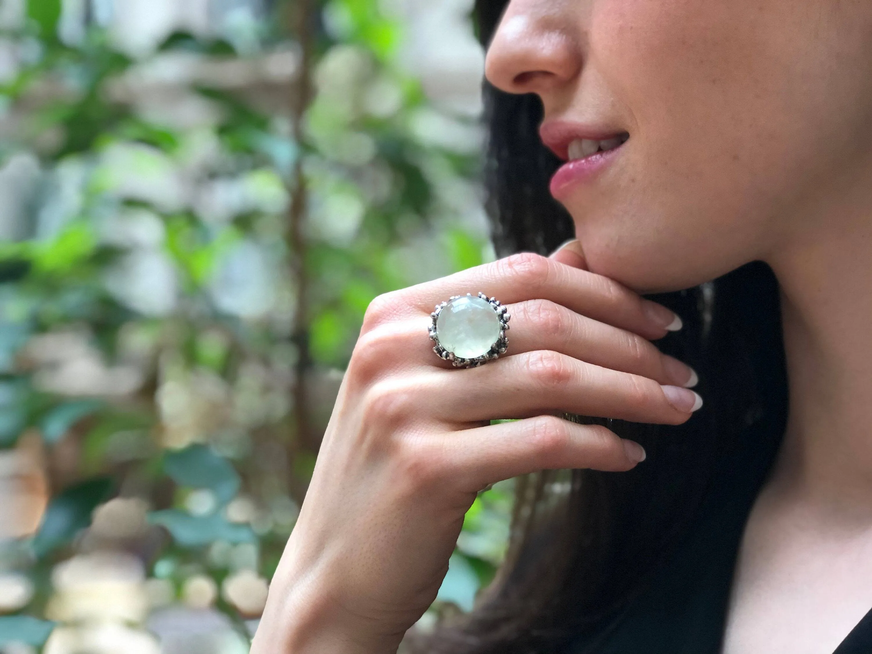 Prehnite Ring - Round Statement Ring - Vintage Prehnite Ring