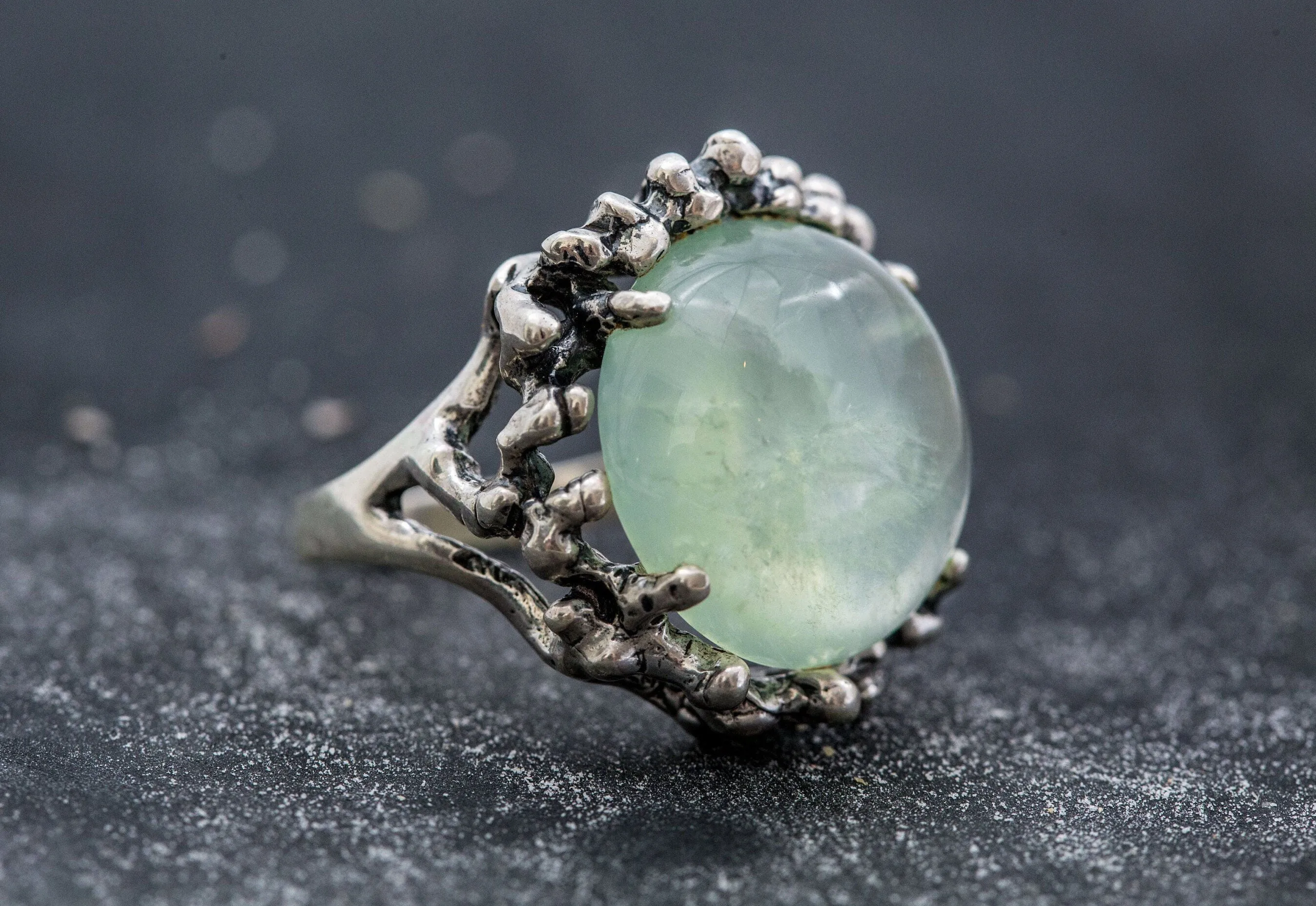 Prehnite Ring - Round Statement Ring - Vintage Prehnite Ring