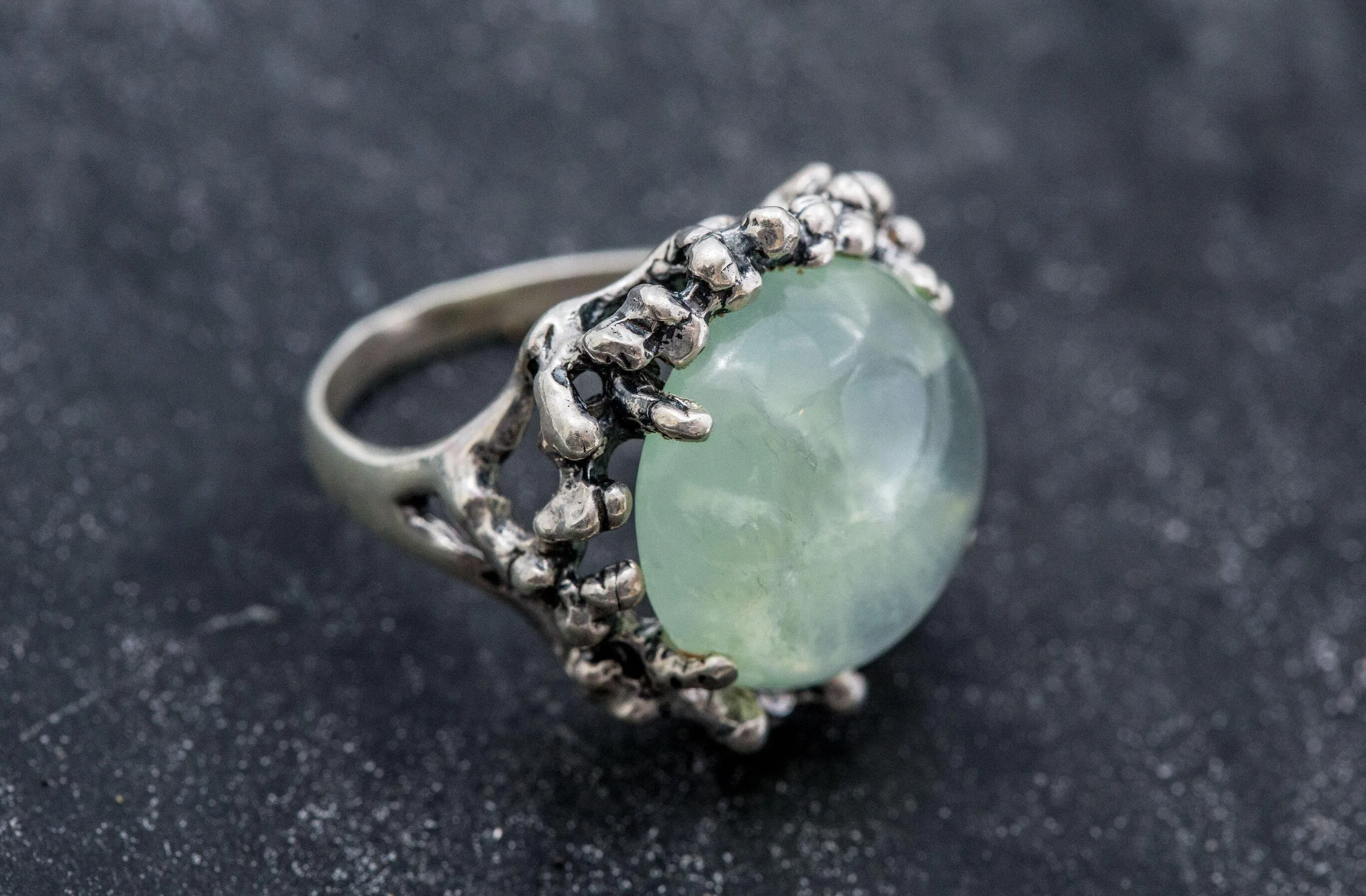 Prehnite Ring - Round Statement Ring - Vintage Prehnite Ring