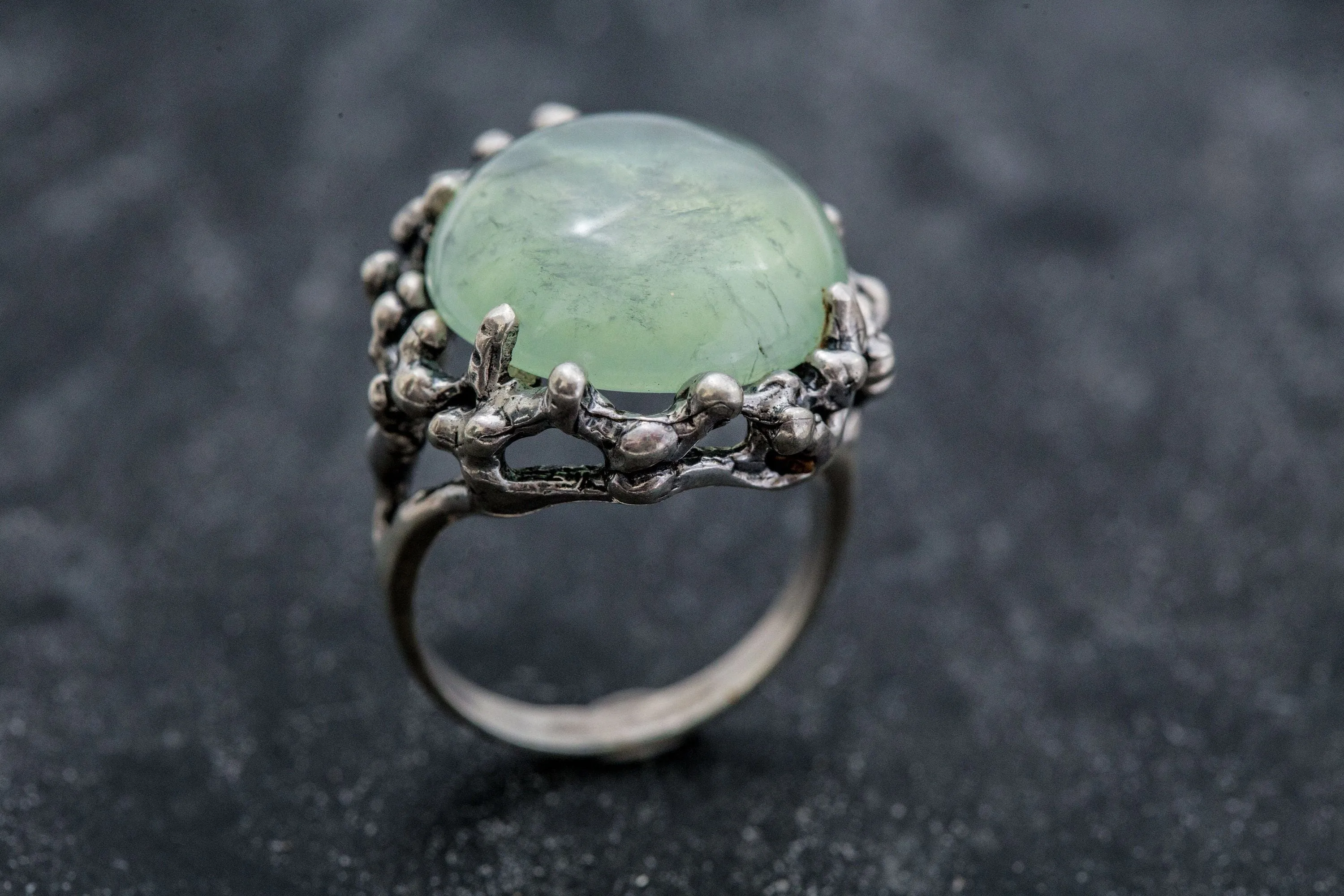 Prehnite Ring - Round Statement Ring - Vintage Prehnite Ring