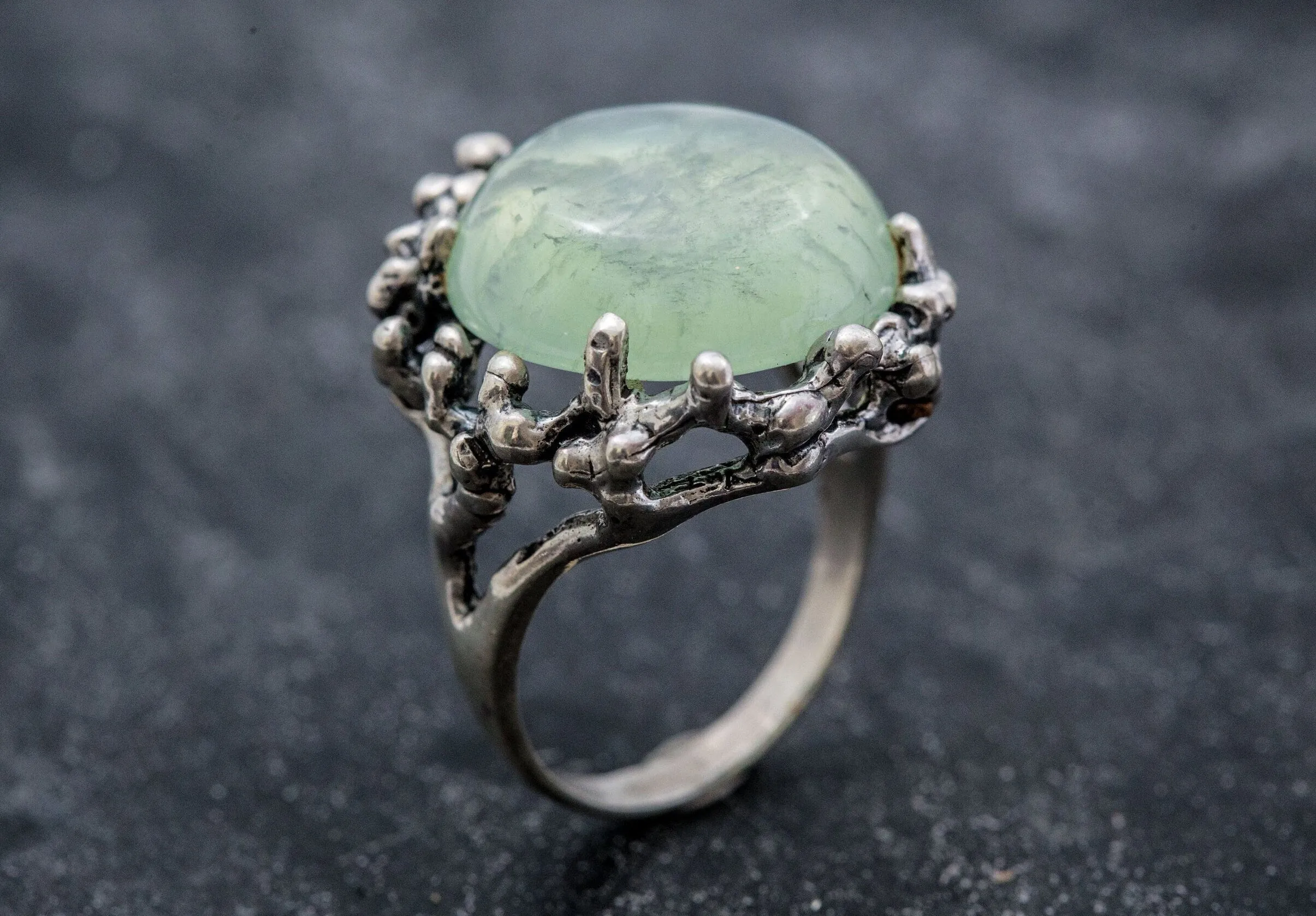 Prehnite Ring - Round Statement Ring - Vintage Prehnite Ring