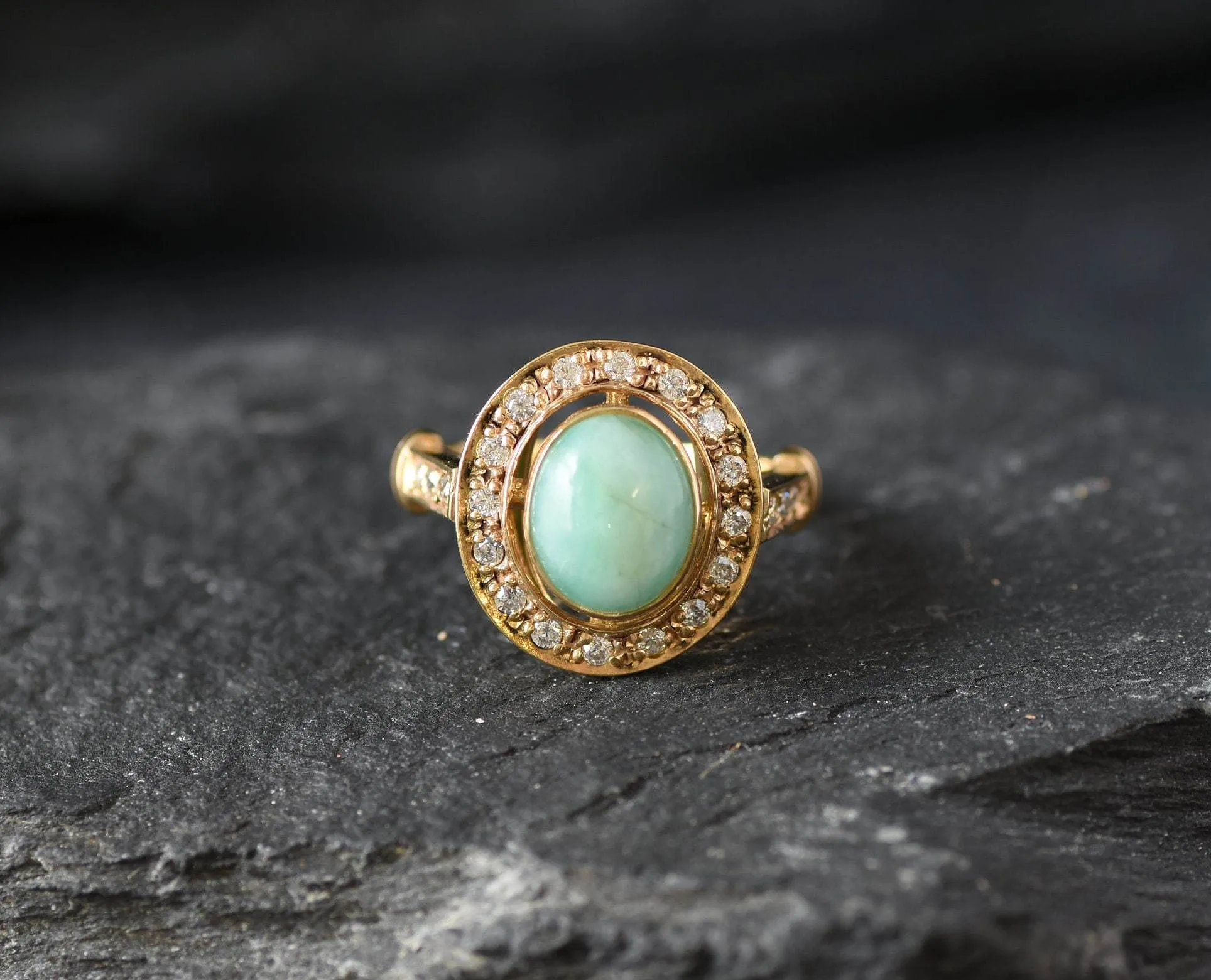 Victorian Emerald Gold Ring - Halo Ring, Natural Emerald Ring, May Birthstone Ring