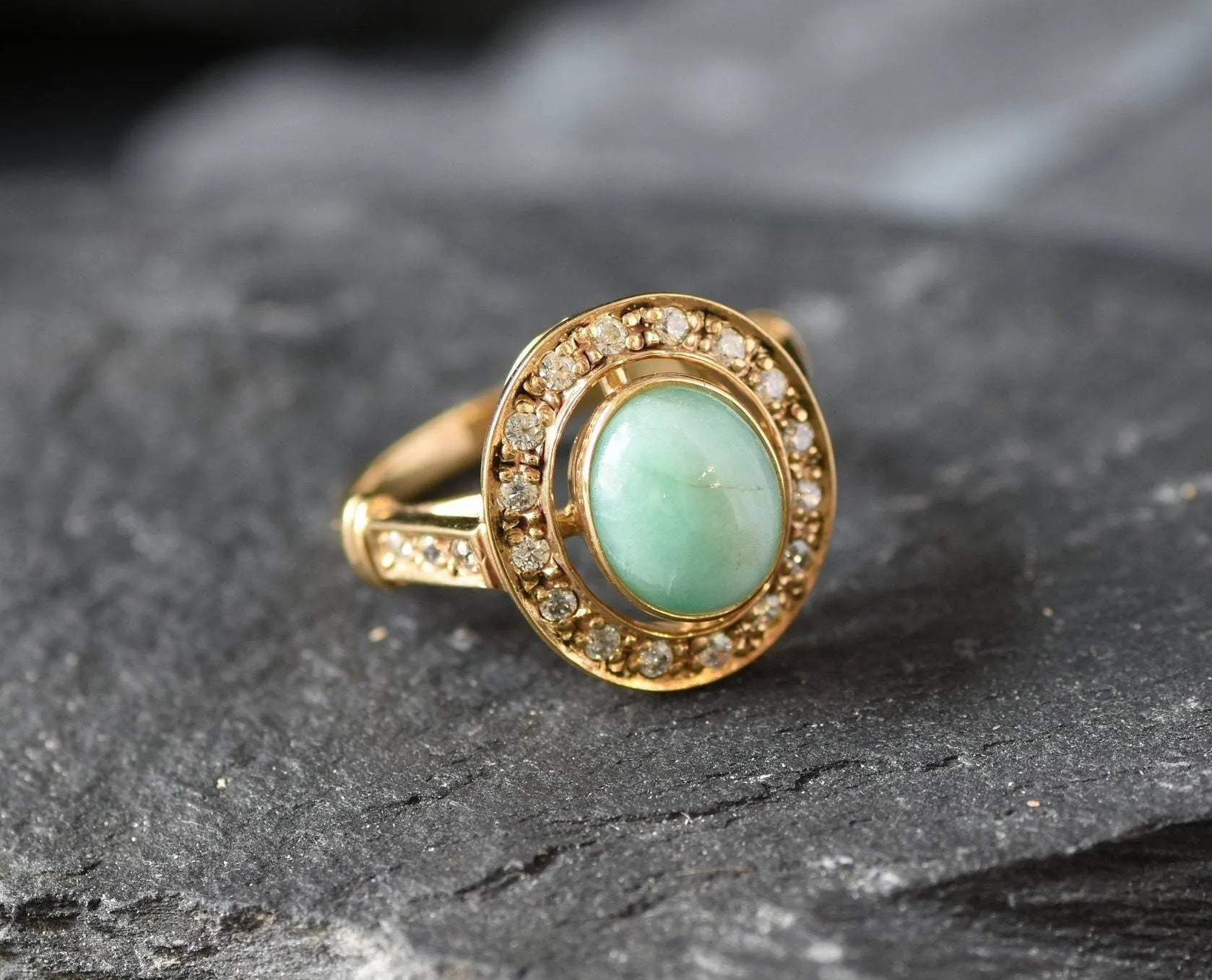 Victorian Emerald Gold Ring - Halo Ring, Natural Emerald Ring, May Birthstone Ring