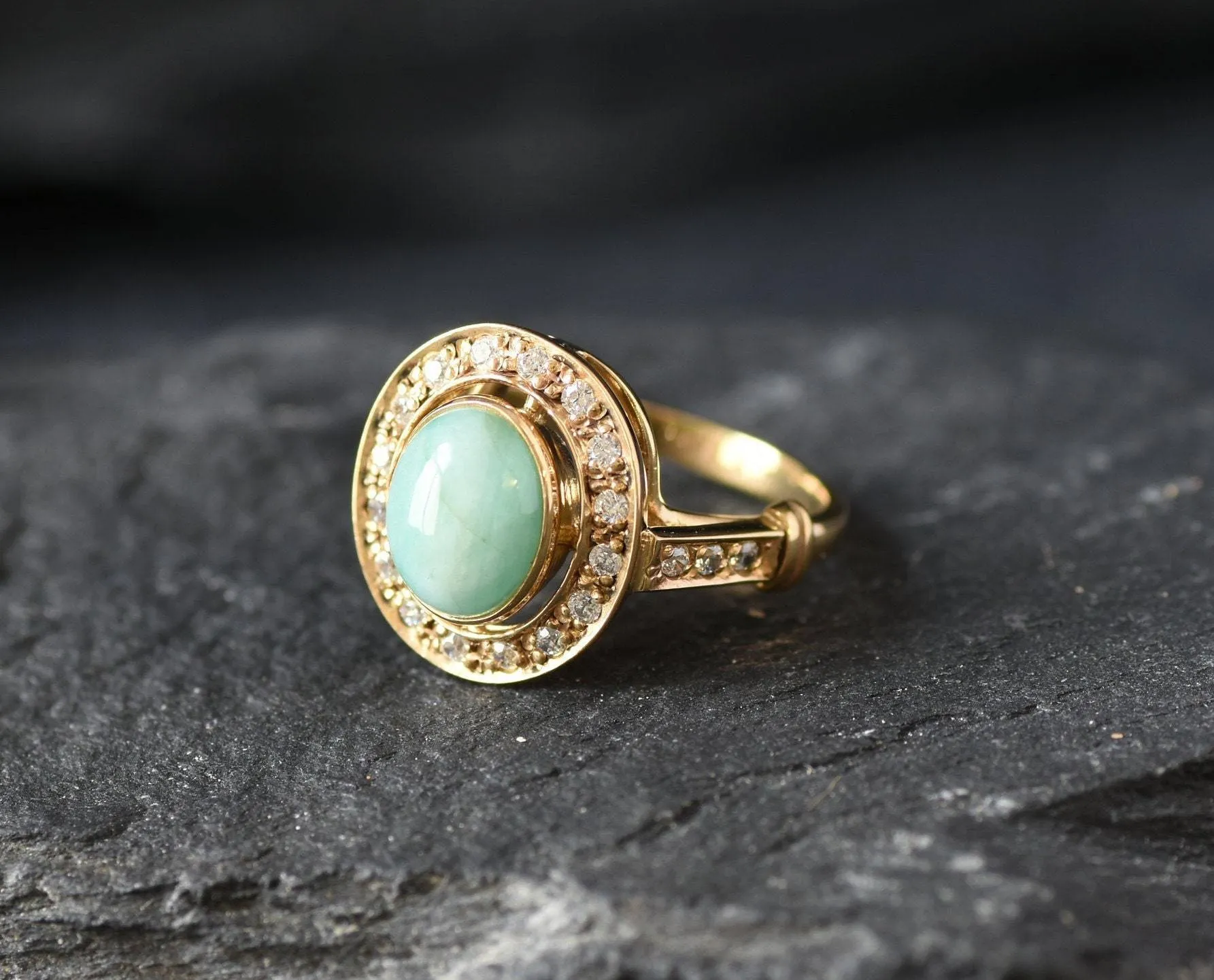 Victorian Emerald Gold Ring - Halo Ring, Natural Emerald Ring, May Birthstone Ring