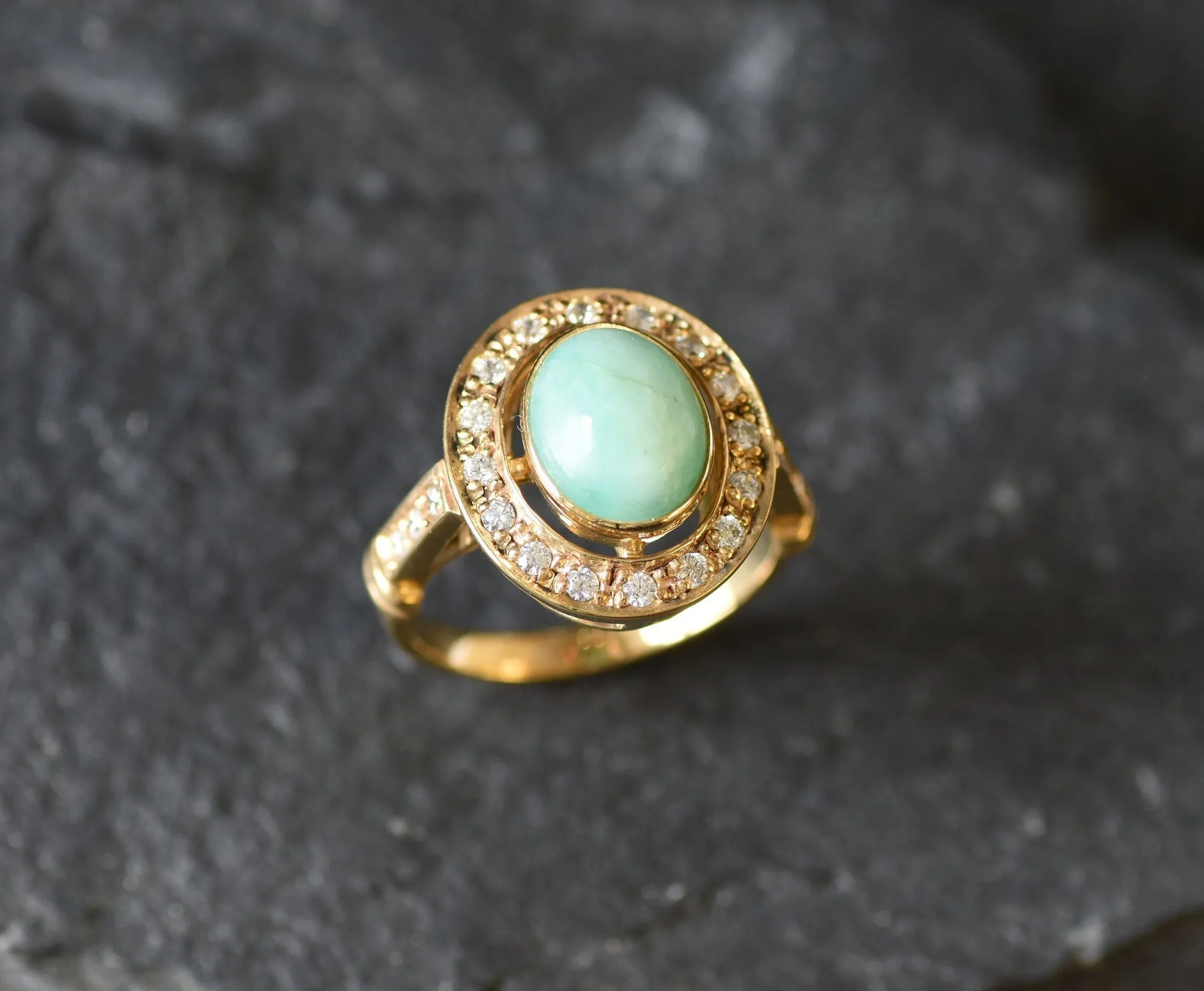 Victorian Emerald Gold Ring - Halo Ring, Natural Emerald Ring, May Birthstone Ring