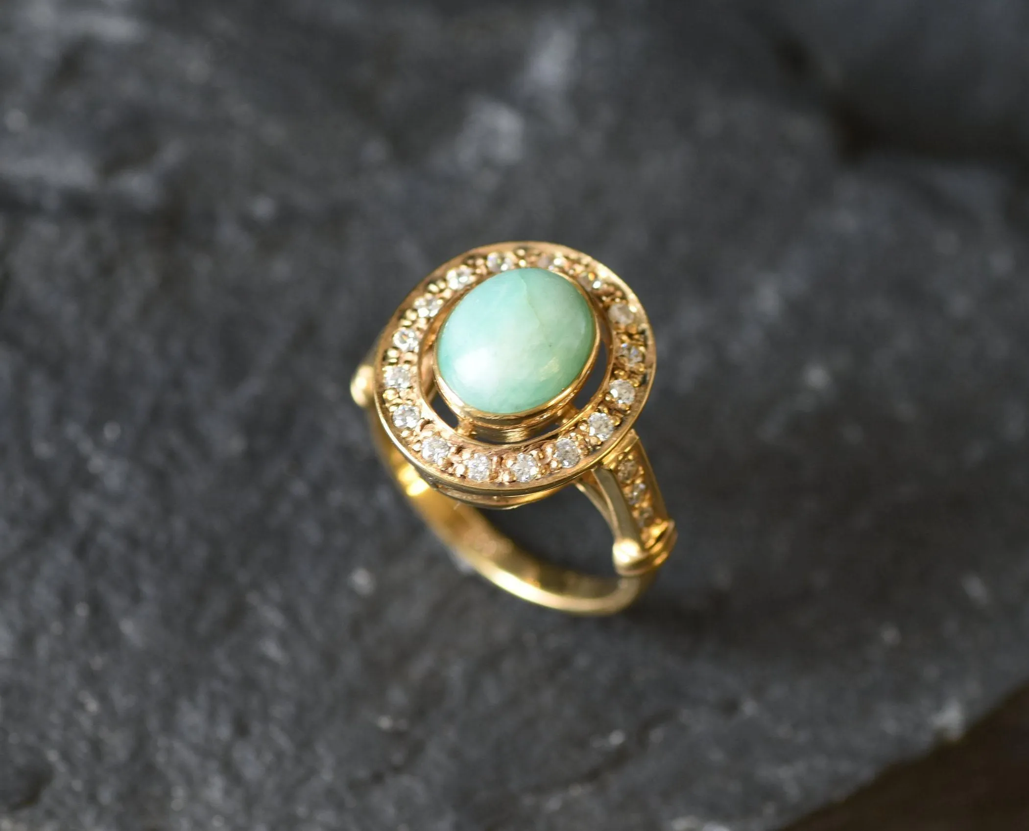 Victorian Emerald Gold Ring - Halo Ring, Natural Emerald Ring, May Birthstone Ring